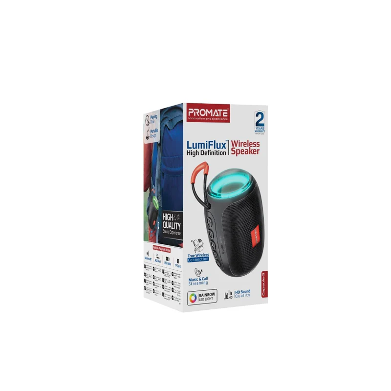 Promate Capsule 3 LumiFlux High-Definition Wireless Speaker - Black Promate Capsule 3 LumiFlux High-Definition Wireless Speaker - Black